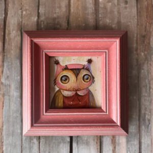 Obraz akrylowy "Sowa Vintage" 10x10 cm w różowej ramie | Mari Kolorowa 2025