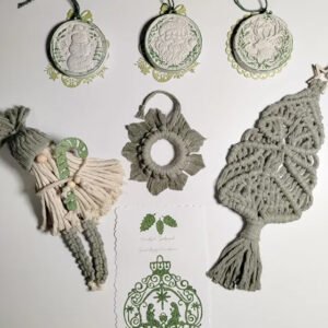 Zestaw świątecznych makram 6 elementów + kartka | Handmade dekoracje bożonarodzeniowe